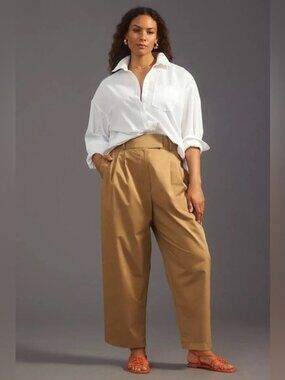 Anthropologie Exquise Barrel-Leg Chino Pants in Cedar XL NWT